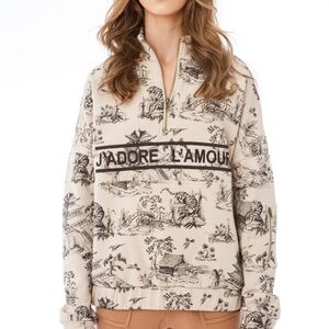 EllandEmm JADORE L'AMOUR - Cream Half Zip w/print design. Size M/L. Cream